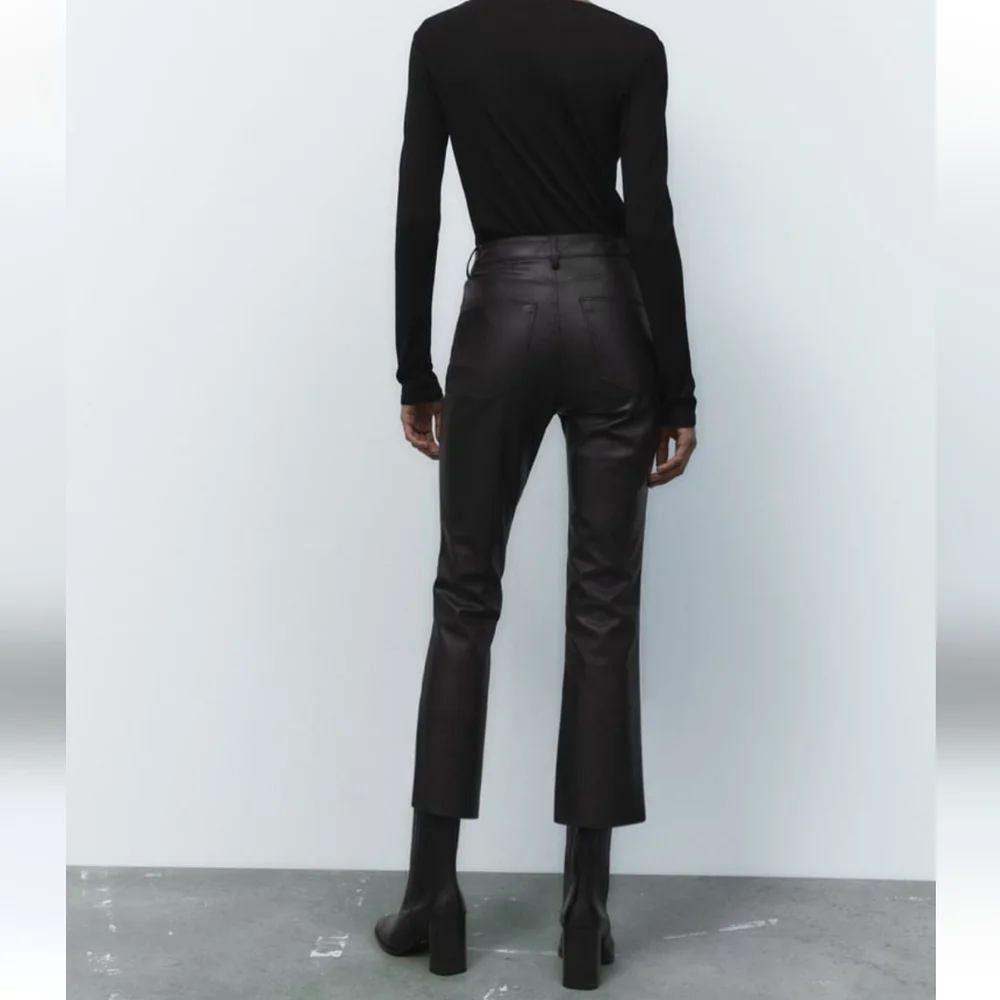 ZARA FLARED FAUX LEATHER Pants BLACK Size 2